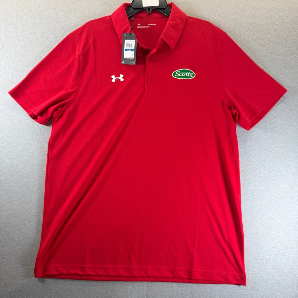 Under Armour‎ Mens Team Tech Polo Shirt Red Scotts Logo XL 1370399 NWT